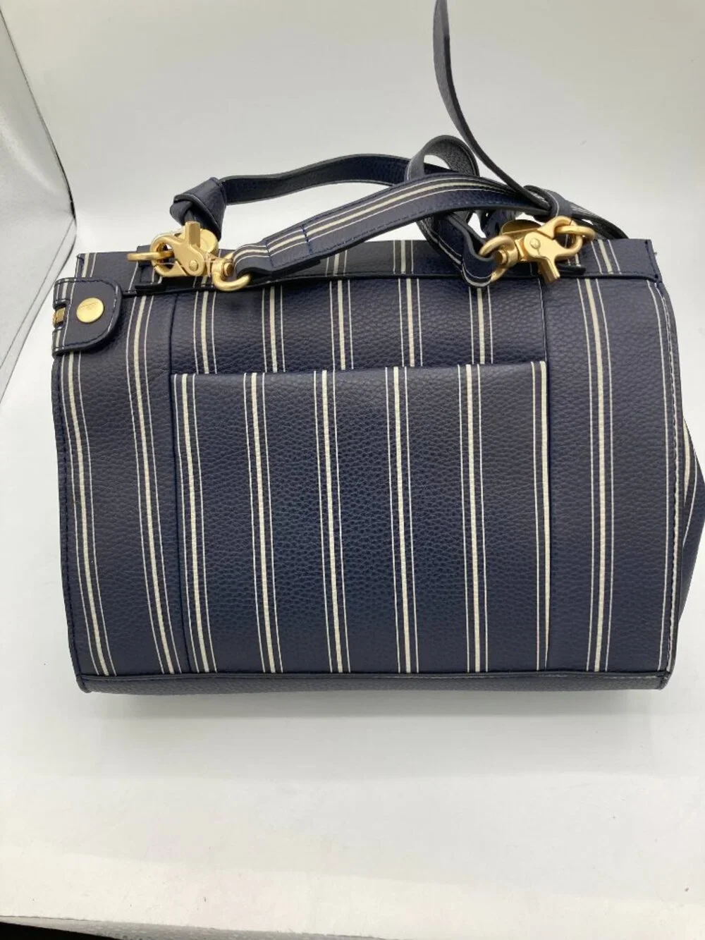 Foley + Corinna Navy and White Stripe Leather Shoulder Bag